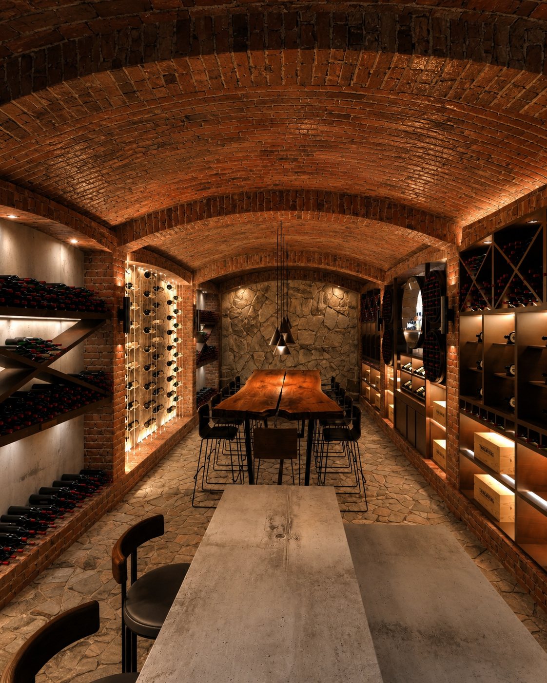 Propuesta Cava Casa Sánchez — sala de catas con bóveda de ladrillo